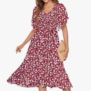 Floral Red Midi Dress